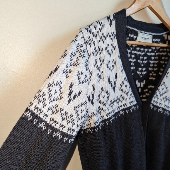 FRANK & OAK Grey & Cream Fair Isles Wool Chunky Knit Cardigan Size Medium - Picture 5 of 12